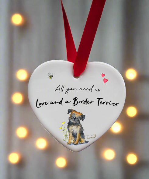 Love and a Border Terrier Ceramic Heart